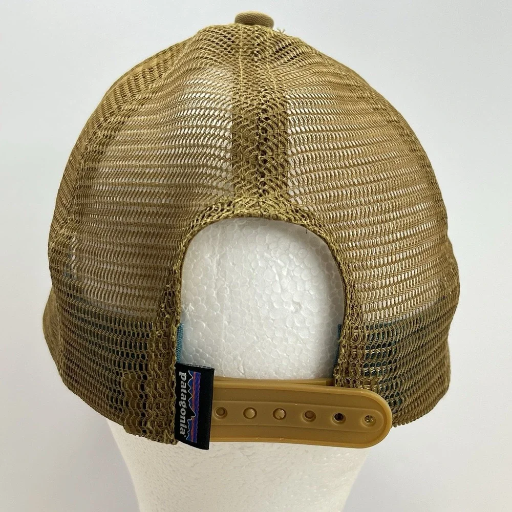 Patagonia Men's Trucker Hat‎ Cap Blue Tan Snap Back Classic Fit Embroidered Logo